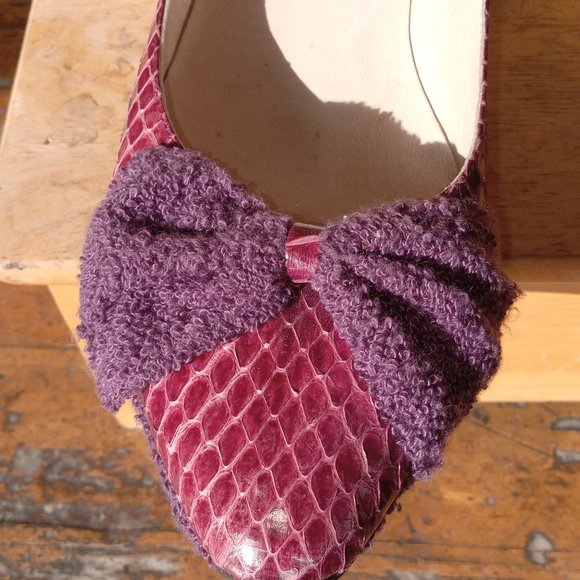 Purple leather snake skin and fabric bow platforms - Picture 7 of 9